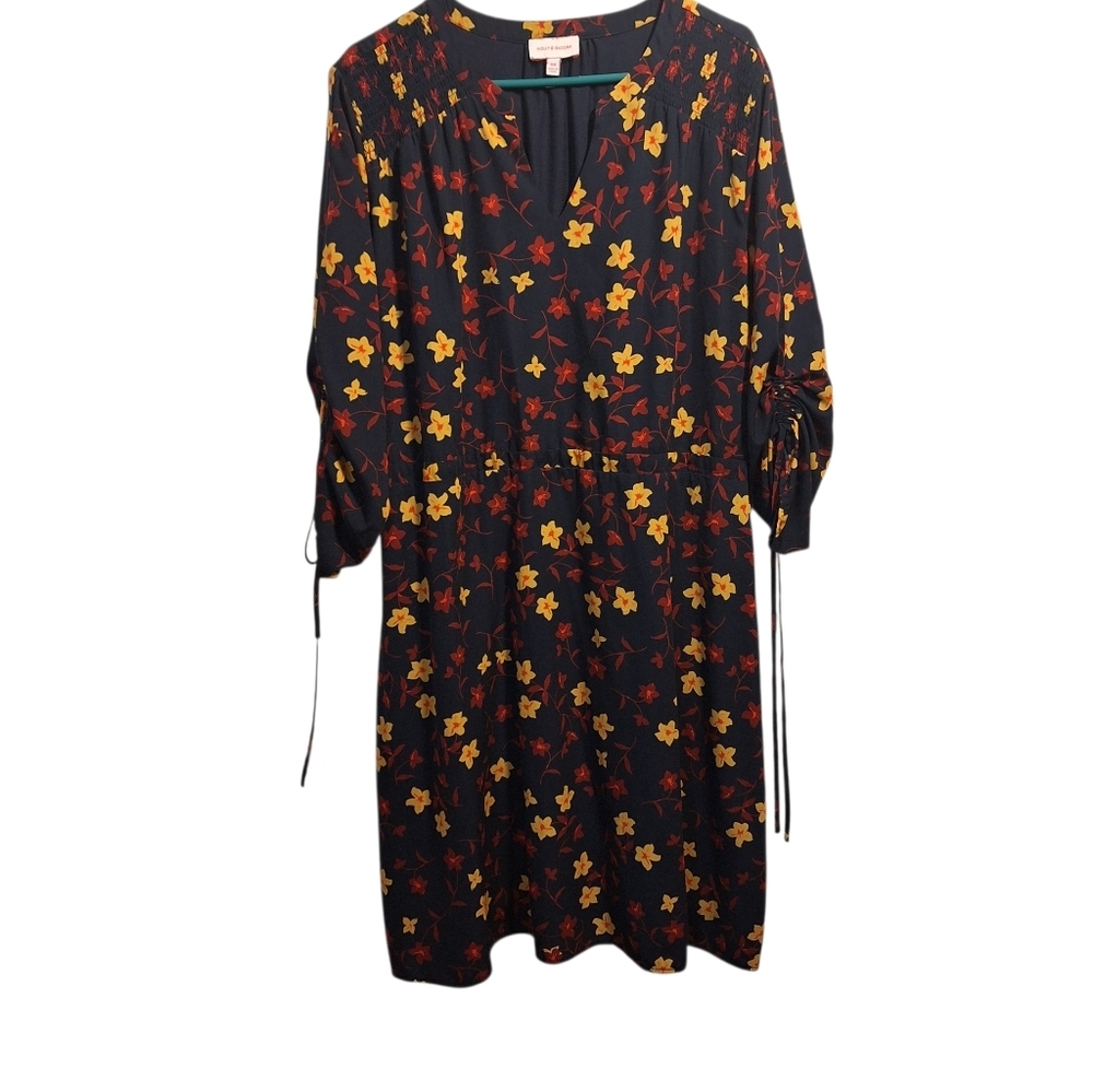 Molly & Isadora Floral V-Neck Midi Dress in Navy, Burgandy, Gold 16W - Picture 1 of 7
